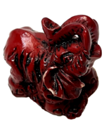 Vintage Miniature 1 inch Elephant Trunk Up Figurine Deep Red Resin - £11.39 GBP
