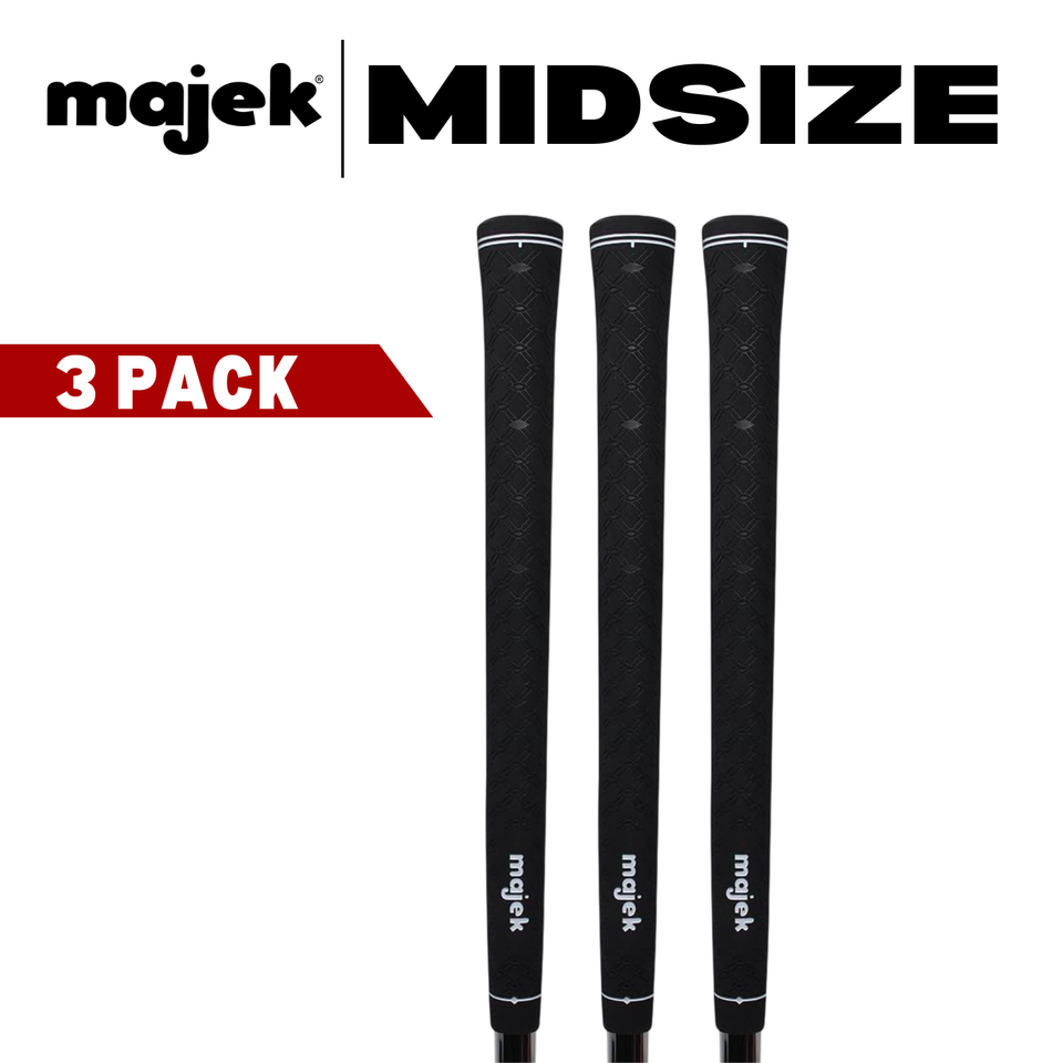 Majek Mens Tour Pro Black Midsize LOGO Golf Grips - 3 PACK - $14.65