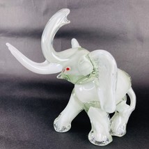Cristales De Chihuahua White Blown Glass Elephant Figurine Murano Style?... - $41.11