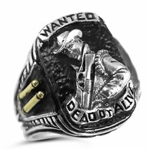 Bounty Hunter ring sterling silver Wanted Dead or Alive Lge - £68.11 GBP