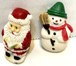 Vintage Lot of 2 Christmas Button Covers Resin Santa Claus and Snowman 1.5&quot; - £8.48 GBP