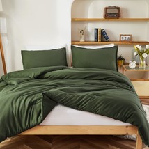 Dark Olive Green Comforter Set Queen, 3 Pieces Boho Solid Bedding Comforter Set, - £69.53 GBP