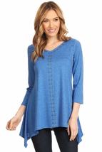 High Secret Women&#39;s Blue Eyelet Embellishment Relaxed Fit 3/4 Sleeves V-... - £28.09 GBP+