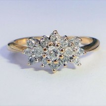 0.40 Ct Round Cut Moissanite 14K Yellow Gold Plated Silver Cluster Promise Ring - $140.23