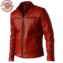 Leather Jacket Men&#39;s Terminator Genisys Jason Clarke Red Leather Biker - £99.12 GBP