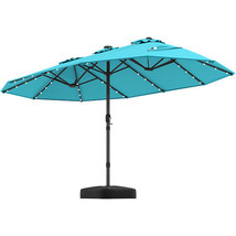 15 Feet Double-Sided Patio Umbrella with 48 LED Lights-Turquoise - Color: Turquo - $4,334.56 MXN
