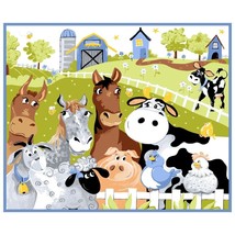 35.5&quot; X 44&quot; Panel Barnyard Blues Farm Animals Kids Cotton Fabric Panel D368.68 - £11.40 GBP