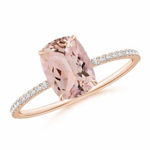 ANGARA Thin Shank Cushion Morganite Ring with Diamond Accents in 14K Gold - £939.96 GBP