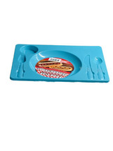 Dinner Lunch Food Trays Plastic w Flatware 5 Sections 10”x14.3”, Turquoise - £7.68 GBP