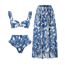 Women Bikini Set 3 pieces Ruffled Lace Up Brazilian Thong Swimsuits with... - £31.44 GBP