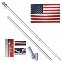American Flag Pole Kit Wall Mount 6 Ft Spinning 3&#39;x5&#39; US Flag Gold Ball Aluminum - £49.54 GBP