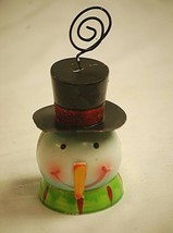 Whimsical Metal Snowman w Top Hat Table Card Holder Christmas Xmas Decor - $8.90