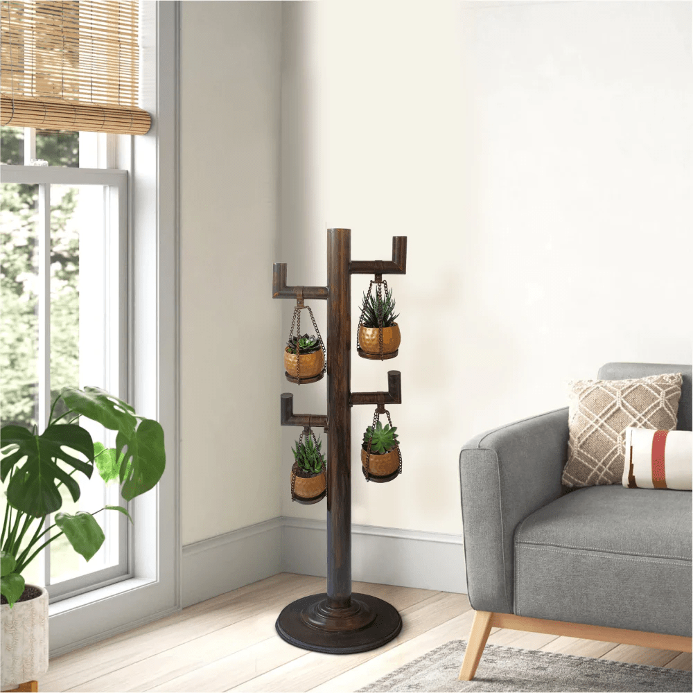 Plant Stand With 4 Hanging Pots, Antique Bronze, Gold, Black - 52" - $189.96