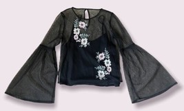 Hollister Womens Long Sleeve Black Sheer Top Size XS Embroidered Mesh Y2K Look - £13.85 GBP