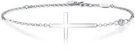 Sideways Cross Bracelet S925 Sterling Silver CZ White Gold Plated Adjustable - £60.11 GBP