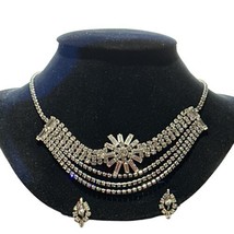 Vintage Jay Flex Sterling Silver Rhinestones Necklace 15”-18”Earrings Excellent - £98.75 GBP