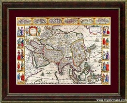 Framed Old World Map of Asia &amp; People - £51.95 GBP