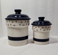 Vtg 1983 JC Penny Country Borders Nesting Canisters Cobalt Blue w/ Tulip Design - £23.12 GBP