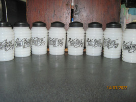 (8) Vintage Hazel Atlas Black Scroll spice shaker set VGUC - £86.56 GBP