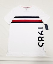 Small (34-36) Tommy Hilfiger White Red Blue Stripe 1985 Graphic Sleep Shirt 40&quot; - £14.79 GBP