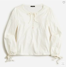 New J Crew Women Ivory Jersey Top S L Crew Neck Button Front Tie Long Sleeve - £23.90 GBP