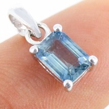 Emerald Cut Aquamarine Necklace  925 Sterling Silver Natural Aquamarine Pendant  - £63.49 GBP