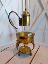 VTG Princess House Glass Brass Gold Coffee Warmer Tea Carafe &amp; Claw Foot Stand  - £11.86 GBP