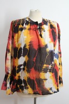 Vtg LA Femme M Tie Dye Lightweight Cotton Shirt Top Orange Yellow Black - £20.83 GBP