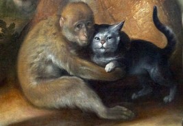 Art Print Large Monkey Holding Cat Pet Animal Love  Giclee oil painting printed - £7.46 GBP+
