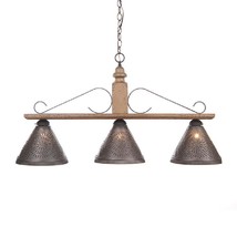 Large Wellington Wood Pendant Island Light in Pearwood Punched Tin Country New - £319.18 GBP