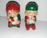 Vintage Christmas Boy and Girl Salt &amp; Pepper Shakers Avon 1988 - $16.49