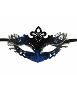 Blue Black Laser Cut Metal Filigree Venetian Mask Masquerade Rhinestone Gem - $18.99