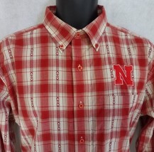 Nebraska Cornhuskers Plaid Button Down Shirt Large J America Red White Long Slv - £15.94 GBP