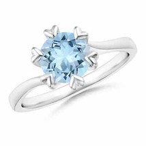 ANGARA Heart Prong-Set Round Aquamarine Solitaire Ring for Women in 14K Gold - £624.92 GBP