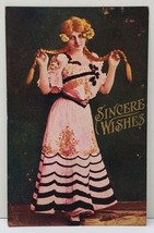 Sincere Wishes Girl Pink Dress Long Braided Hair Postcard A18 - £3.95 GBP