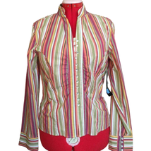 Relativity Fitted Shirt Women Size L Multicolor Stripe Long Sleeve Pearl... - £16.76 GBP