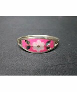 Vintage Cuff Bracelet Alpaca Mexico Silver With PINK Enamel Floral Abalo... - $27.40 CAD