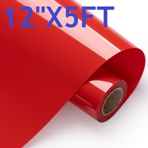 12&quot; x 5FT Red HTV Iron On Heat Transfer Vinyl Roll for T Shirt Cricut Silhouette - £7.02 GBP