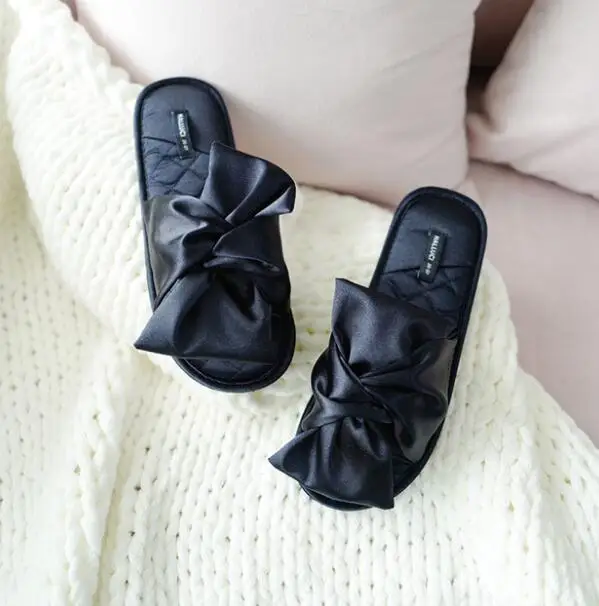 Fashion satin imitate silk bow peep toe home slippers women sandals slip on shoes women thumb200