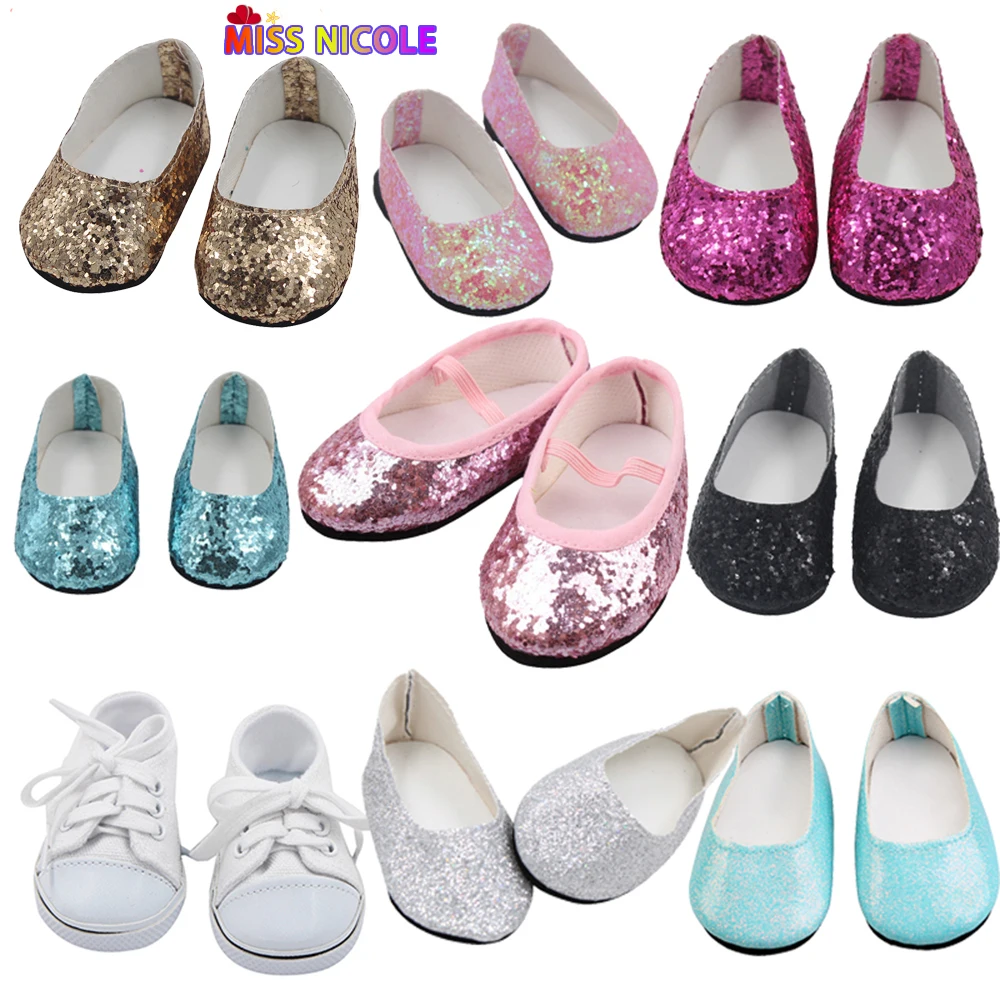18&#39;&#39; Doll Mini Shoes 7 cm PU Sequin Shoes Wear For 43 cm New Baby Reborn Toys - £5.99 GBP+