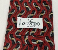 Vintage VALENTINO Necktie Red Geometric Tie 100% Silk Made in Italy - £23.88 GBP