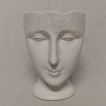Ceramic Head Vase White Modern Female Floral 8&quot; Tall x 5.5&quot; - £38.50 GBP