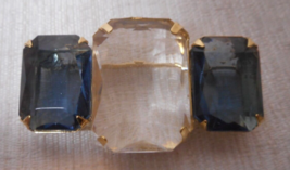 Avon Retro Blue Clear Large Acrylic Rhinestones Gold Tone Brooch Bold Vi... - $16.71