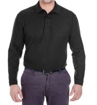 UltraClub Men&#39;s 4XL Whisper Pique Polo Shirt Long Sleeve Black 8542 Relaxed Fit - £15.73 GBP