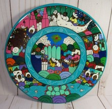 Mexican Folk Art Pottery Plate Story Scene Hand Painted Turquoise Blue 7.5&quot;. - £22.19 GBP