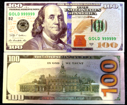 Lot of 100 - Silver Foil Plated $100 Dollar Bill with Green Seal TWO SID... - $150.00