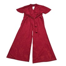 Zara Jumpsuit Womens S Red Floral Jacquard Jersey Kit Wide Leg Tie Waist... - $39.40