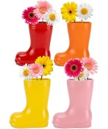 Set Of Four Nat And Jules Bright Colorful 6 X 6 Ceramic Mini Boot Planters. - $77.99