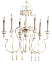 Horchow French Farmhouse Chantal French White Chandelier 6 Light Wood  Iron 29&quot;H - £902.84 GBP