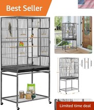 Large Wrought Iron Bird Cage with Locking Doors &amp; Storage Shelf for Pet ... - $172.49